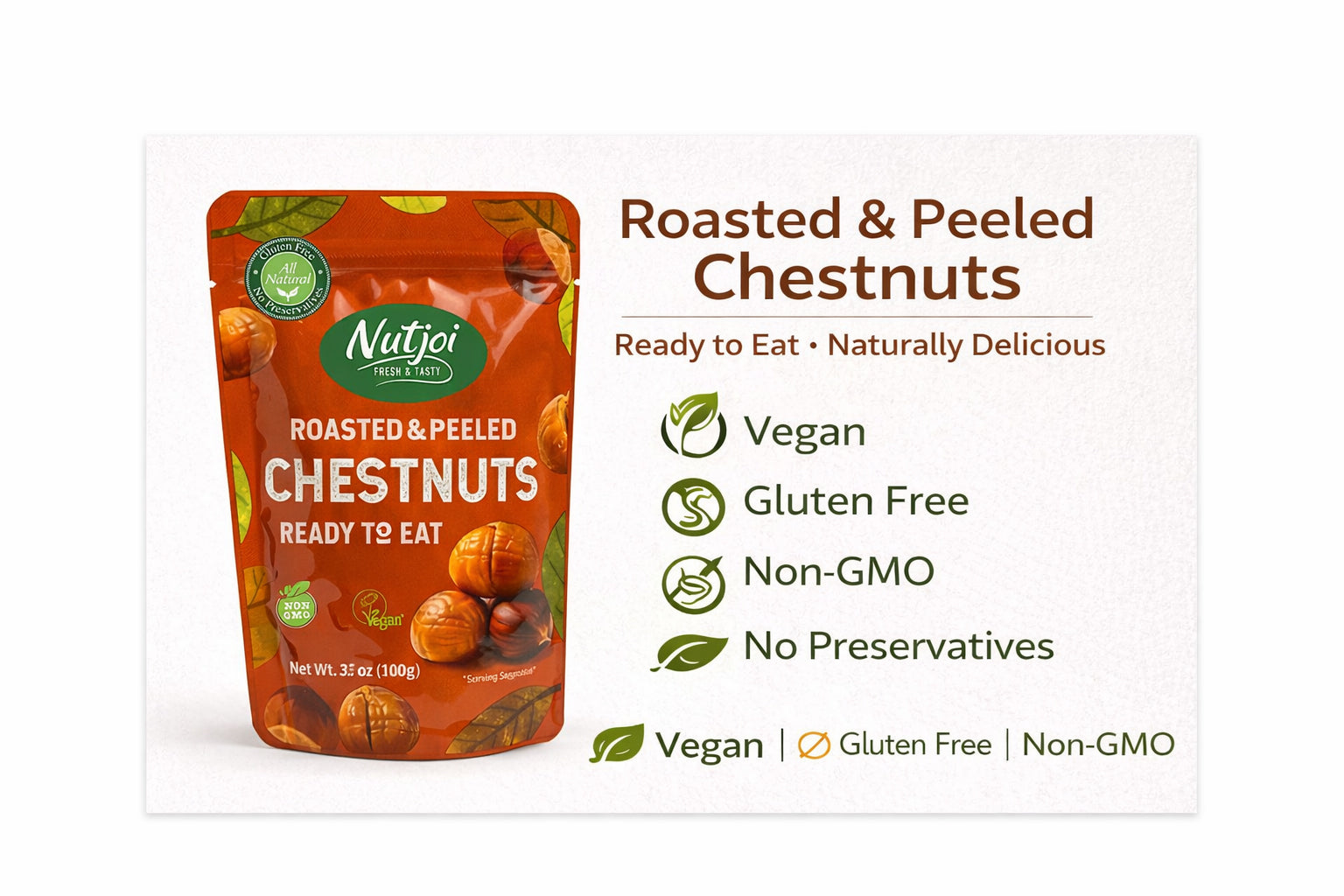 Nutjoi Roasted & Peeled Chestnuts – Ready to Eat (100g)